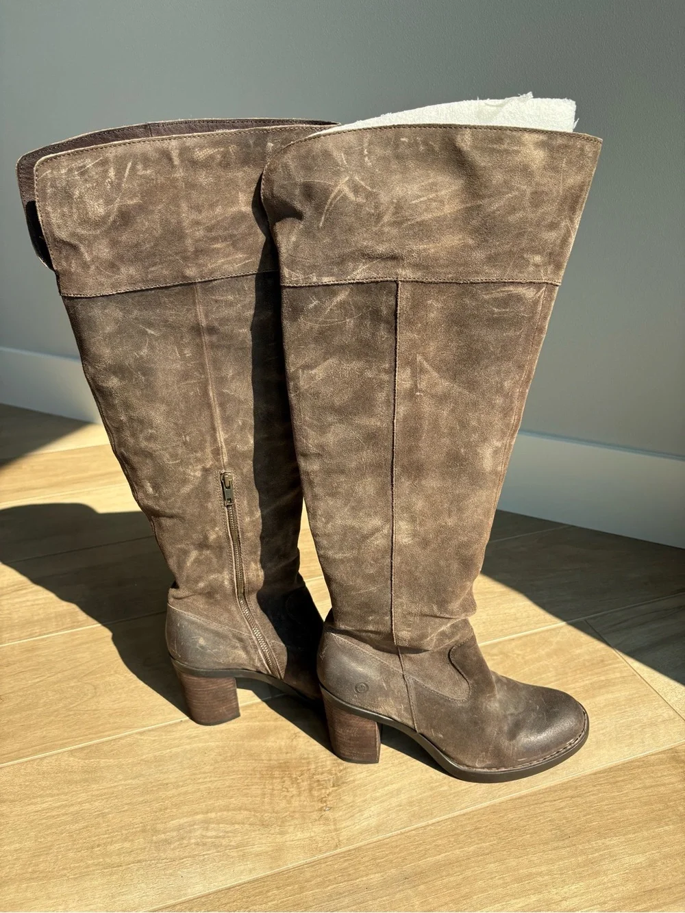 Born Womens Distressed Brown Suede Knee-High Block Boot size 11